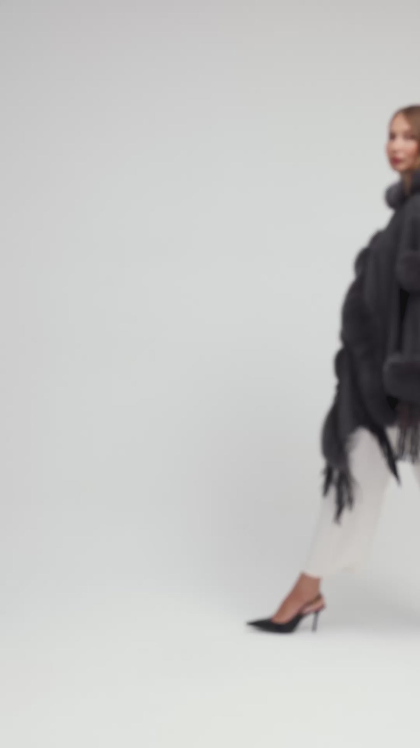 Hooded Cashmere Real Fox Fur Embroidered Tassel Cape Shawl