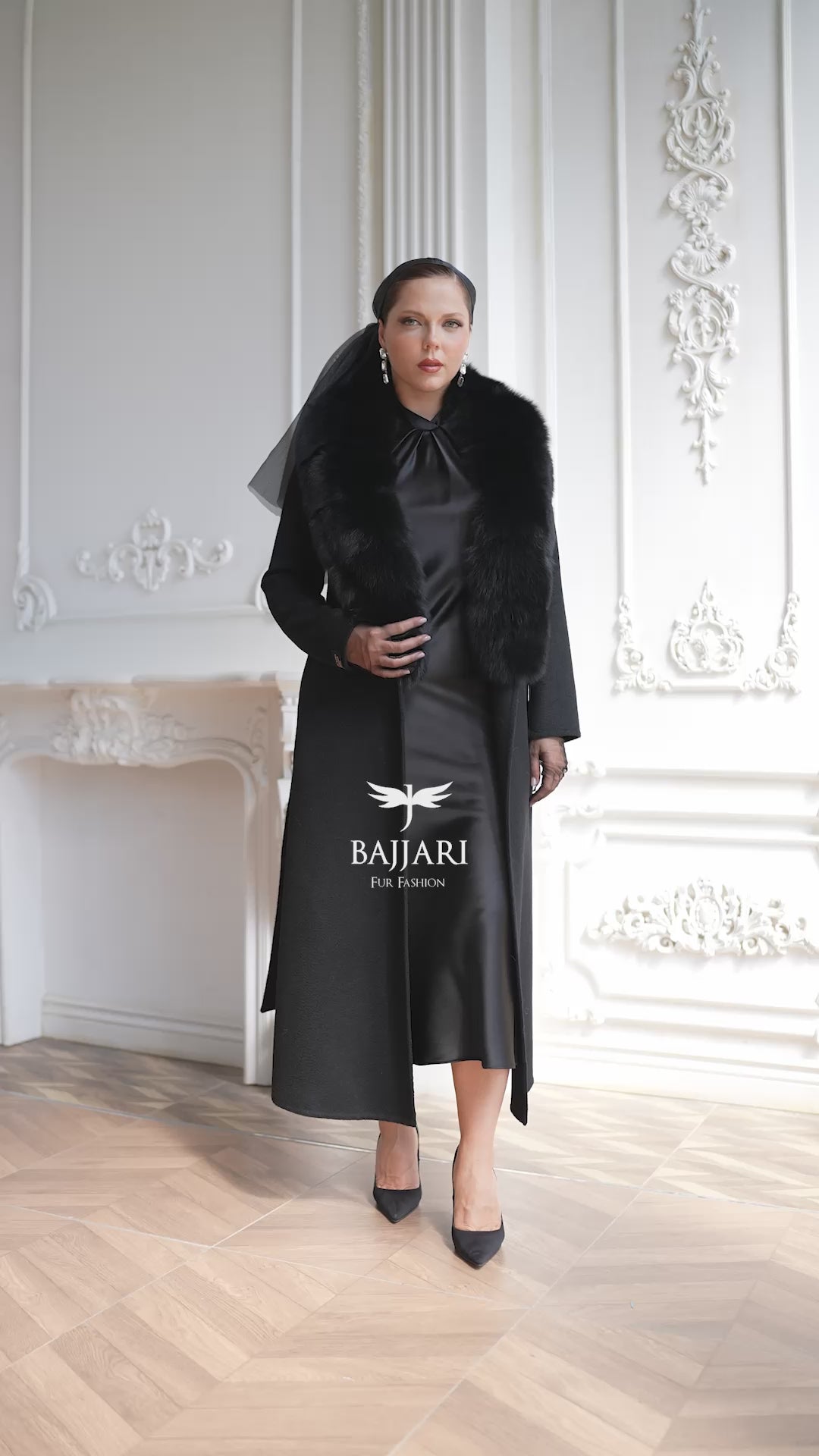 Women's Zibellino Alpaca Wool Fabric Coat with Soft Fox Fur Trim on the Collar -1113-