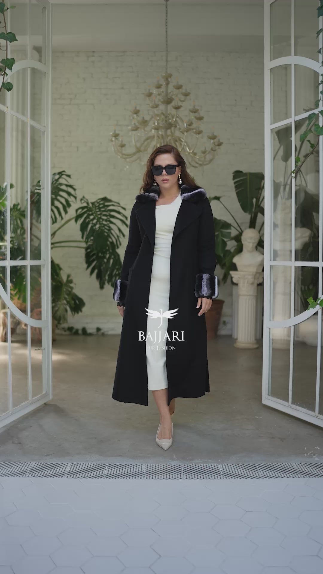 Zibellino Alpaca Fabric | Rabbit Rex Fur Collar and Sleeves &amp; Cuff Detail | Slit Skirt Cut -1090 Zibellino Rex-