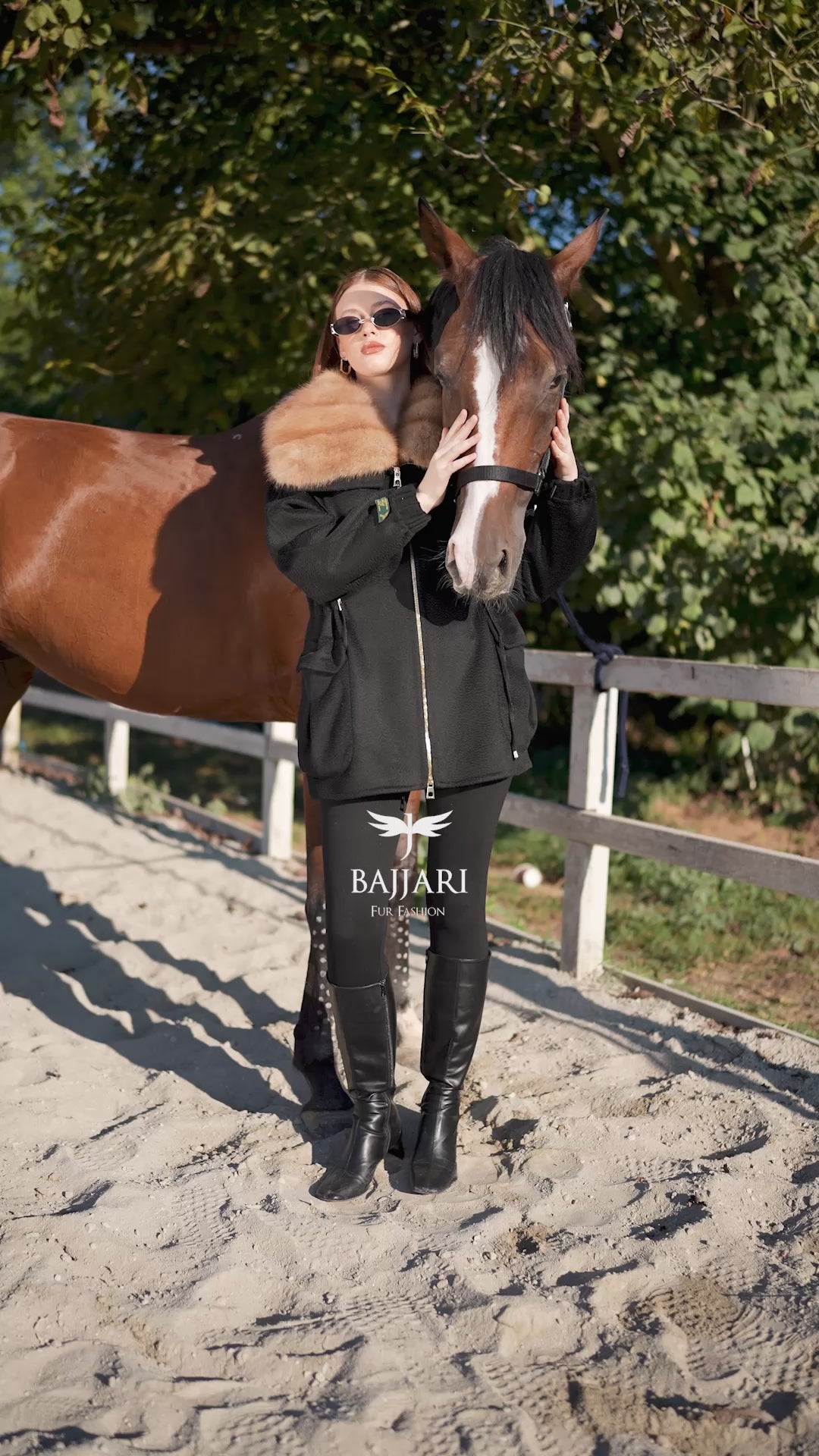 Short Jacket with Sable Fur Collar in Alpaca Wool -9441-