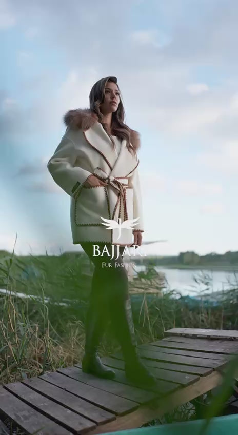 Alpaca Wool Fabric Jacket with Frost Fox Fur and Special Embroidery -9467-