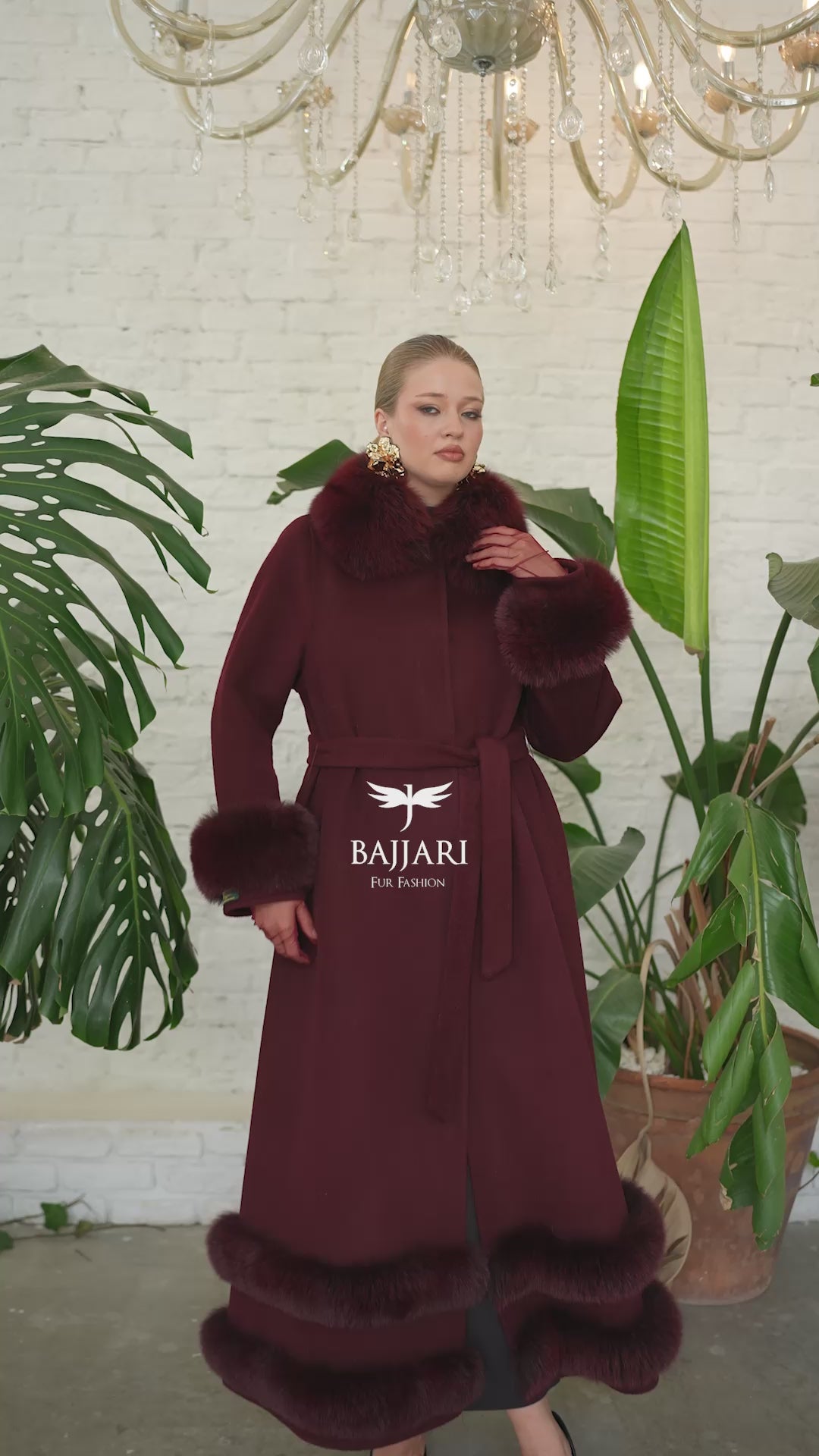Women’s Coat Offering the Elegance of Luxurious Zibellino Alpaca Fabric with Fox Fur Collar, Sleeve Cuff Details& Fox Ornament Details on the Hemlines -9479-