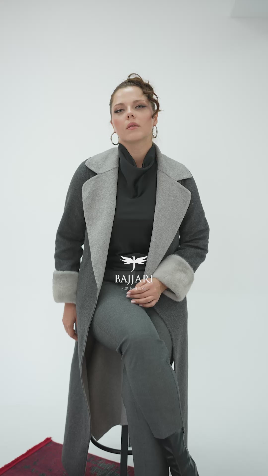 Alpaca Wool Fabric | Mink Fur Sleeves; Cuff Detail | Slit Hem Alpaca Mink -3991 A M-