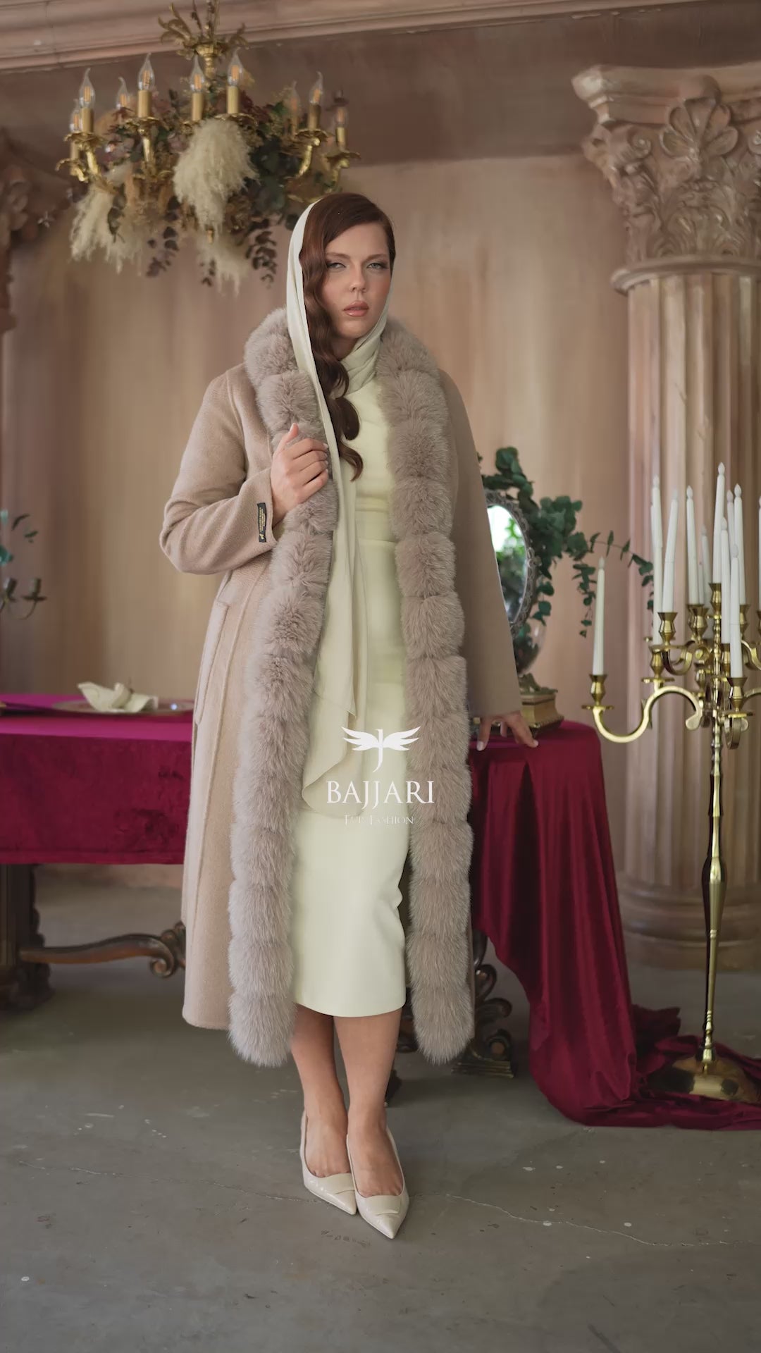 Elegant Alpaca Fox-Embroidered Jacket | Real Fox Fur Collar and Front Detail -9220-