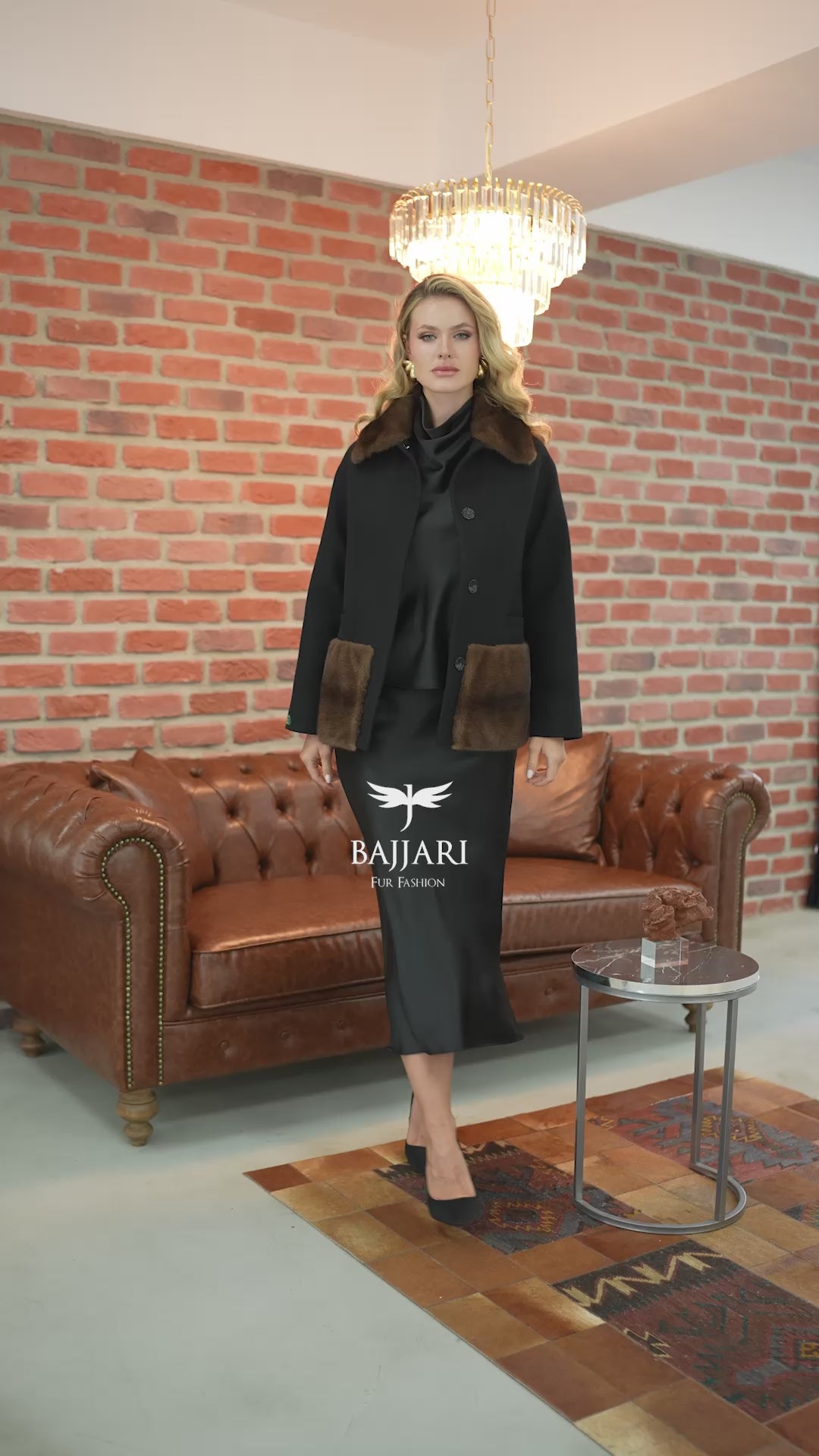 Special Design Coat with Alpaca Lama Fabric and Mink Fur Details -1265-