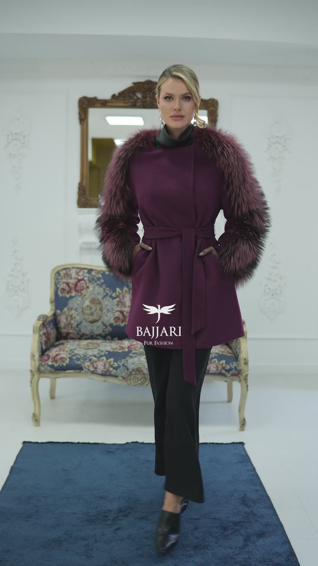 Stylish and Assertive Bajjari Design with Alpaca Llama Wool, Frost Fox Fur Shoulder and Sleeve Details -9584-