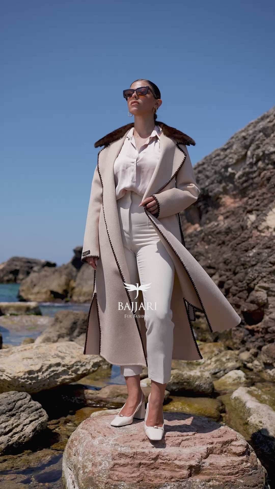 Alpaca Fabric with Mink Fur, Embroidered Details, and Belt -3991-