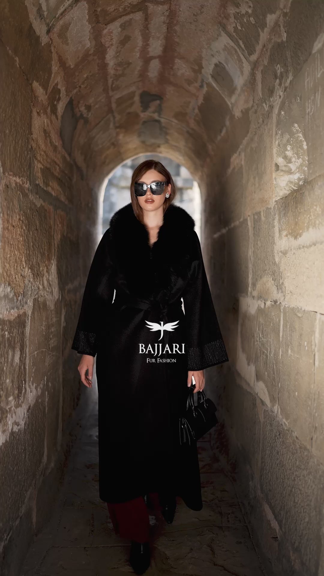 Alpaca Wool Fabric | Embroidered Sleeves &amp; Fox Fur Collar