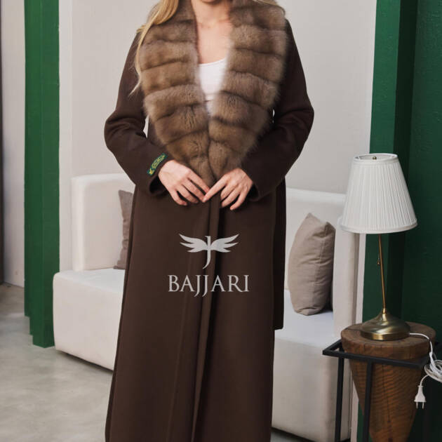 1113 Zibellino Fabric Women’s Coat with Removable Sable Fur Collar
