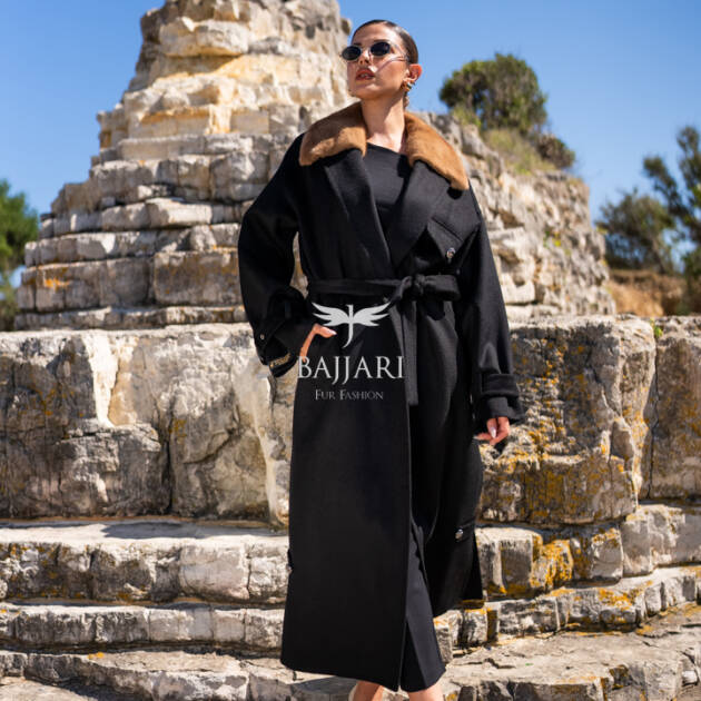 Elegant Alpaca Fabric Design with Mink Fur and Belt Details -9406-