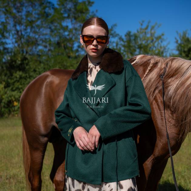 Elegant Women’s Coat with Alpaca Lama Fabric and Mink Fur Collar -9434-