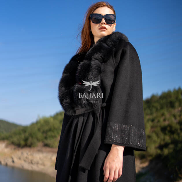 Alpaca Wool Fabric | Embroidered Sleeves & Fox Fur Collar