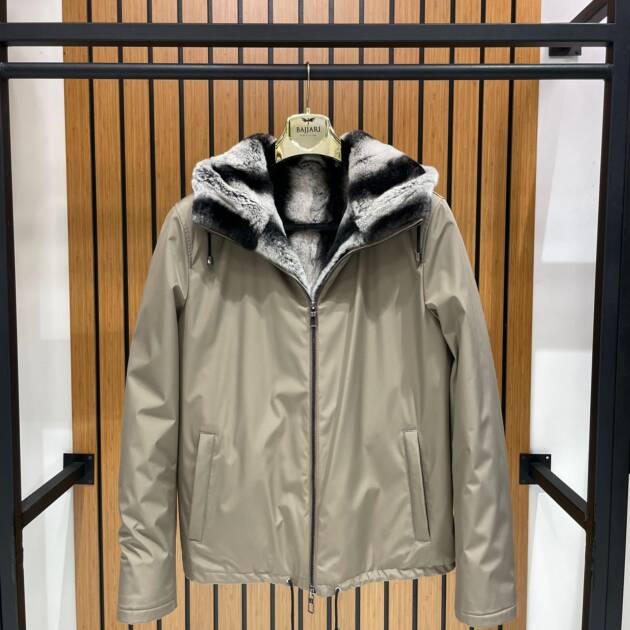 Men’s Jacket with Fur-Lined Interior, Fur-Lined Hood, and Waterproof Fabric M-284