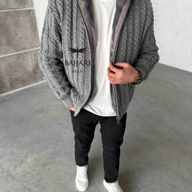 Cashmere Knit & Rabbit Fur Men’s Jacket