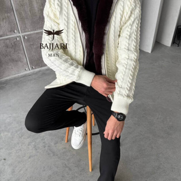 Cashmere Knit & Rabbit Fur Men’s Jacket