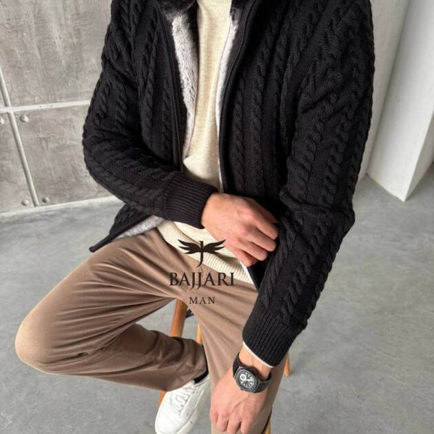 Cashmere Knit & Rabbit Fur Men’s Jacket