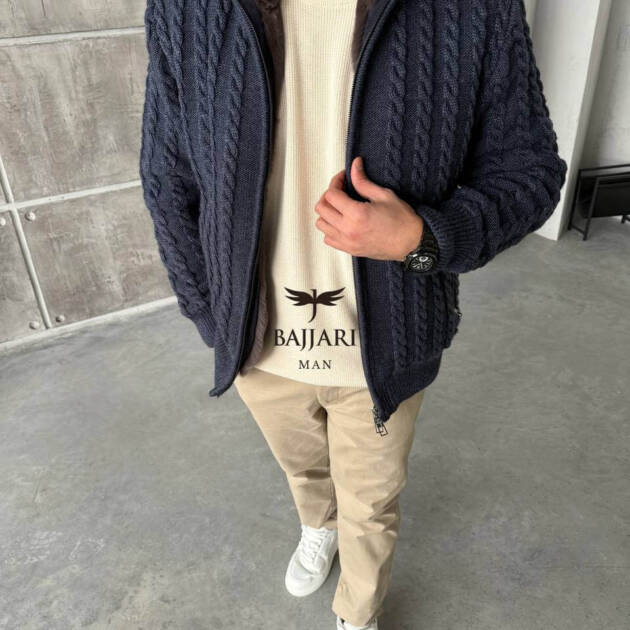 Cashmere Knit & Rabbit Fur Men’s Jacket