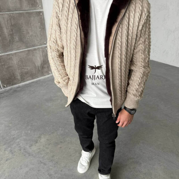 Cashmere Knit & Rabbit Fur Men’s Jacket