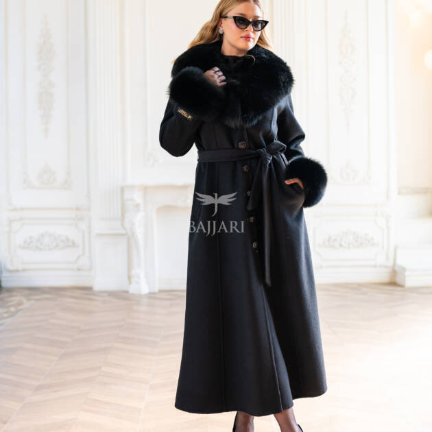 Elegant Zibellino Alpaca Fabric | Fox Fur Collar and Sleeves & Cuff Detail | Flared Cut - Unique and Stylish Look -9499-