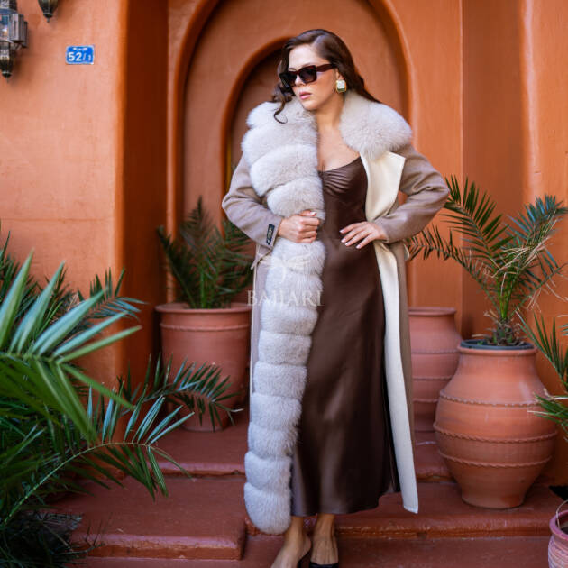 Elegant Alpaca Fox-Embroidered Jacket | Real Fox Fur Collar and Front Detail -9418