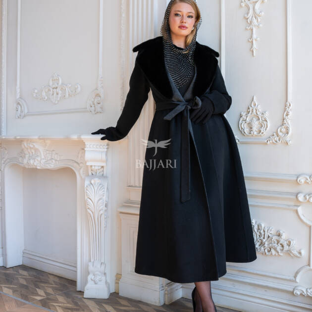 Elegant Women’s Coat with Alpaca Wool Fabric and Mink Fur Collar -9494-