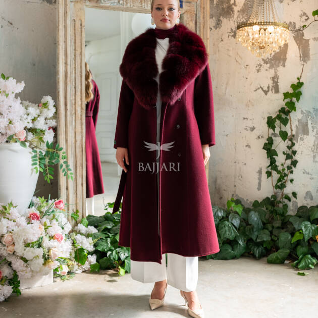 Alpaca Fabric Women's Coat with Real Soft Fox Fur Collar -9492-