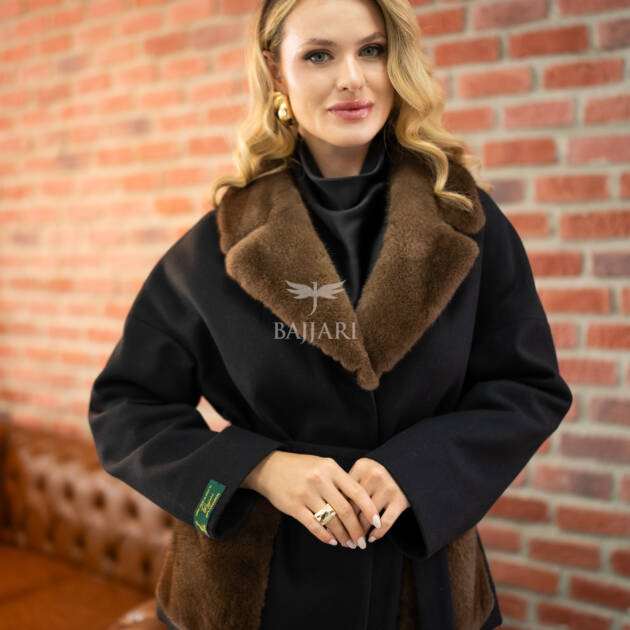Special Design Coat with Alpaca Lama Fabric and Mink Fur Details -1400-