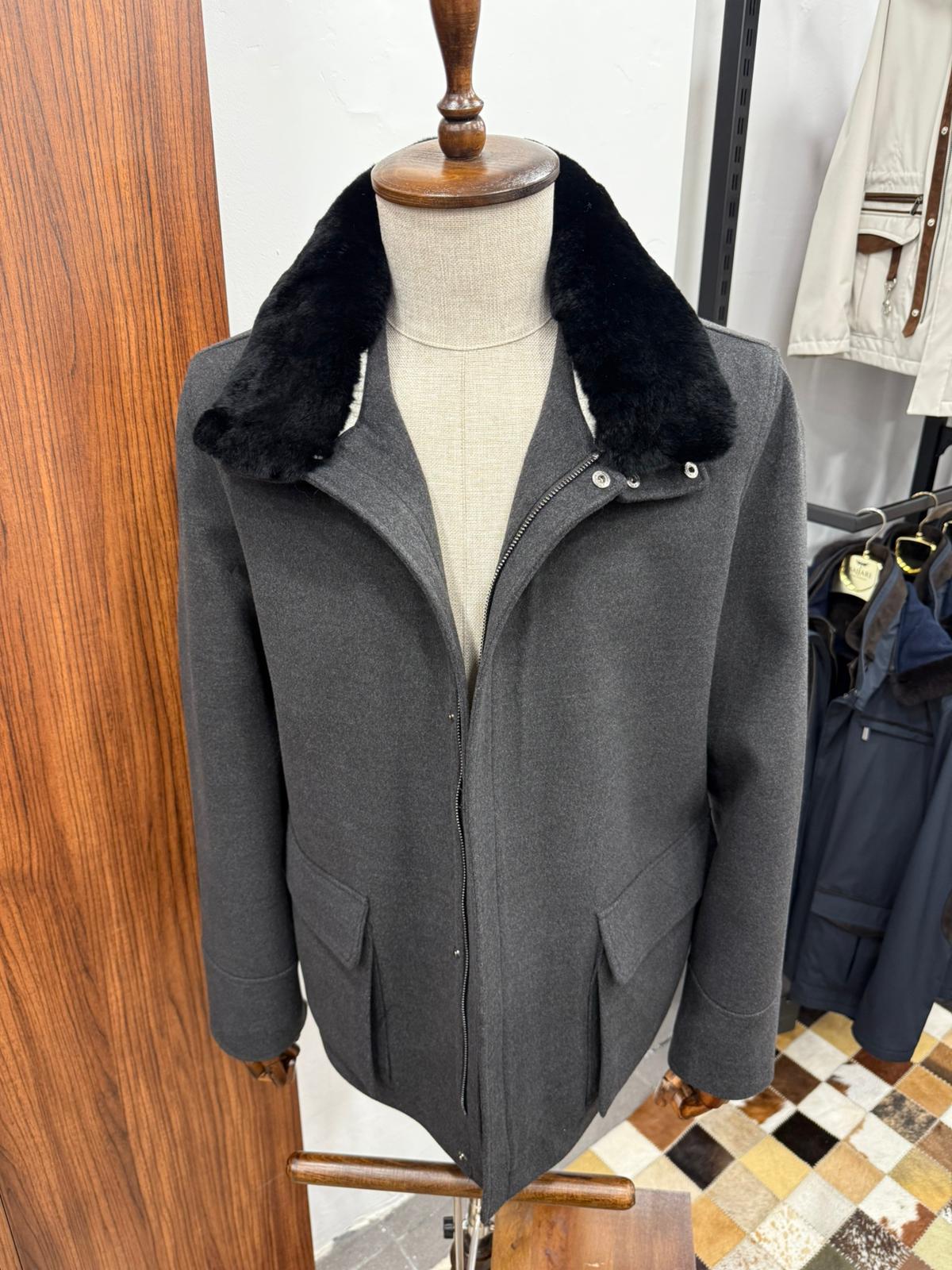 Removable Collar Rabbit Rex Fur Trimmed Cashmere Men's Jacket