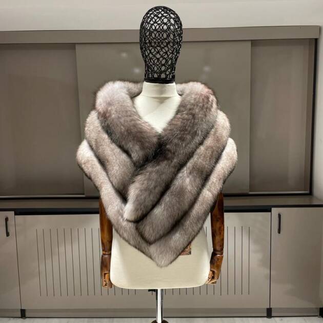 Natural Silver Fox Fur Bridal Shawl: Luxury Wedding Wrap, Satin Lined