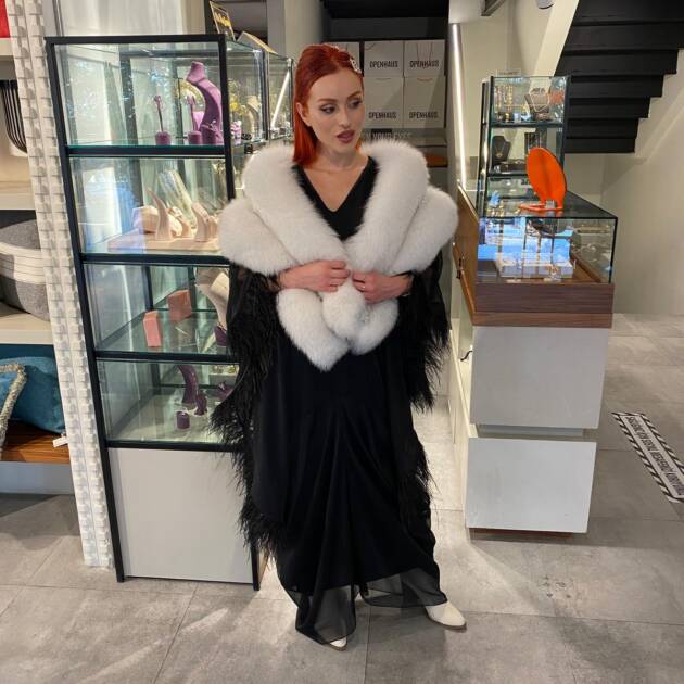 White Fox Fur Bridal Shawl with Crystal Embroidery: Luxury For Wedding Wrap