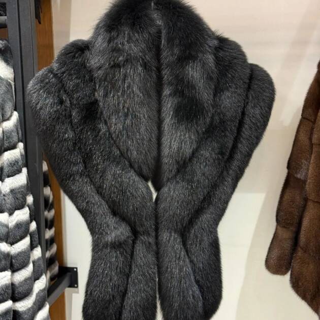 Black Bridal Fox Fur Stole Shawl: Satin Wedding Wrap