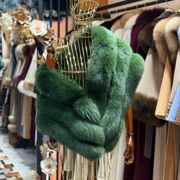 Green Fox Fur Bridal Shawl: Luxury Wedding Wrap, Satin Lined